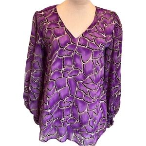 Adrienne Purple and Gold Long Sleeve Bell Blouse